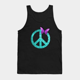 Pastel Blue Peace Sign with Purple Butterfly Tank Top